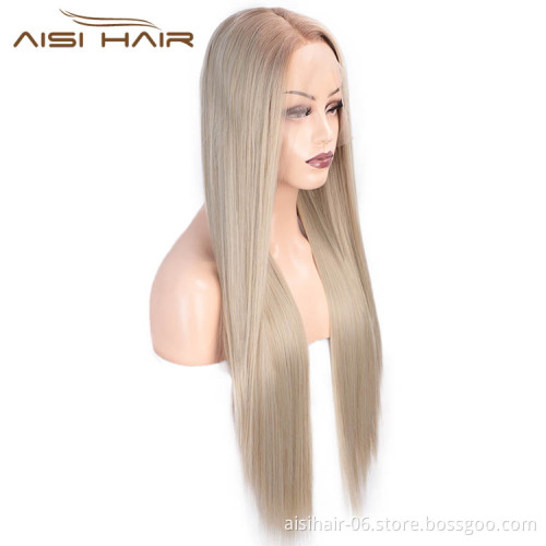 High Temperature Long Brown Wig Lace Frontal Wigs Synthetic Fiber Lace Front Wig Silky Straight For Black Women